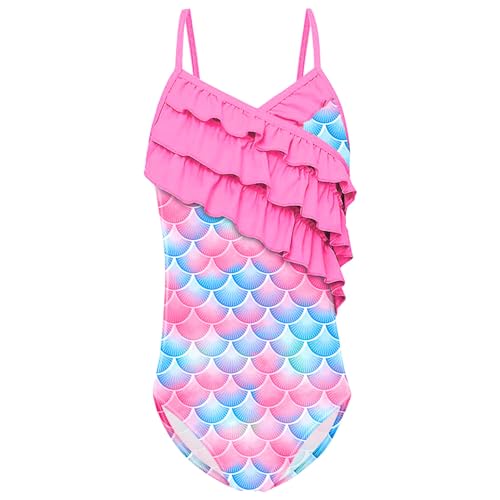 Coyhoim One Piece Swimsuit for Girls with Adjustable Shoulder Straps Stylish Beach bikini Swimwear for Mermaid Loving Kids 4T Pink-blue