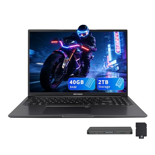 Image of ASUS Vivobook 16 inch FHD+ Laptop, AMD Ryzen 7 7730U, 40GB RAM, 2TB Storage(1TB SSD+1TB Docking Station), AMD Radeon Graphics, Backlit Keyboard, Webcam, Copilot, Win 11, Black