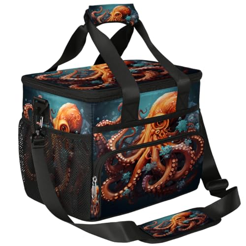 Orange Octopus Insulated Picnic Backpack Lunch Box for Women Men Picnic Basket Tote Lunch Bag Picnic Bag Portable Lunch Bags for Picnic, Beach, Work, Trip,Office, Camp Octopus
