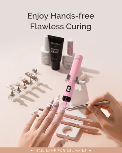Image of MelodySusie Handheld UV Light for Gel Nails with Stand, Mini Portable Cordless Nail Lamp with LCD Display, Eye-Protective Cover, Flash Curing for Glue Pink