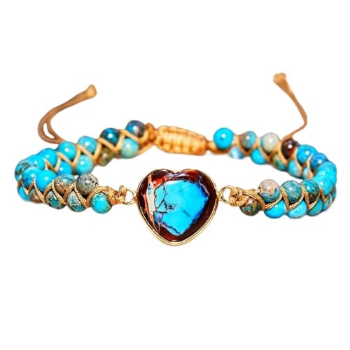 Image of Women Boho Wrap Bracelet,Handmade Natural Stone Crystal Emperor Beads Heart Bracelet, Fashion Bohemian Jewelry Gift for Women