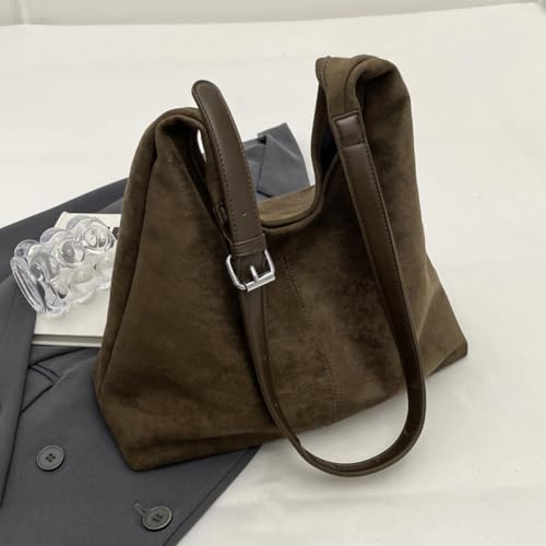 Image of Lushandy Brown Suede Purse Faux Suede Tote Bag Leather Hobo Bags for Women Slouchy Hobo Bag Fall Purse Shoulder Bag