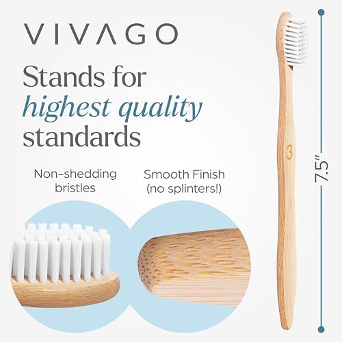 VIVAGO Bamboo Toothbrushes Medium Bristles 10 Pack - Plant-Based Medium Bristles Toothbrushes for Adults - Eco-Friendly, Natural Wooden Toothbrush - 4