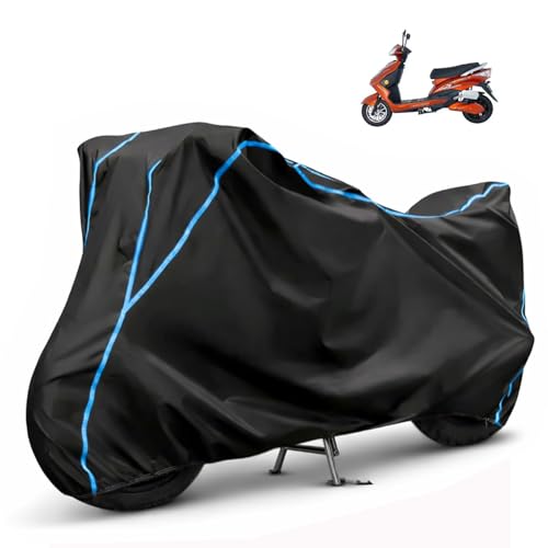 Image of Compatible with Kinetic Green Zulu Waterproof Two Wheeler Scooter Body Cover Water Resistant, Heavy Duty, UV Rays, Dust & Scratch Protection for All-Modal & Variants (Black,Sky Blue Piping)