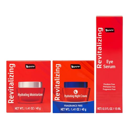 b.pure Revitalizing Skin Renewal Trio | Hydrating Daytime Moisturizer, Night Cream, and Eye Serum | Anti-Aging, Anti-Wrinkle | 3.22 oz, 3-Pack Kit