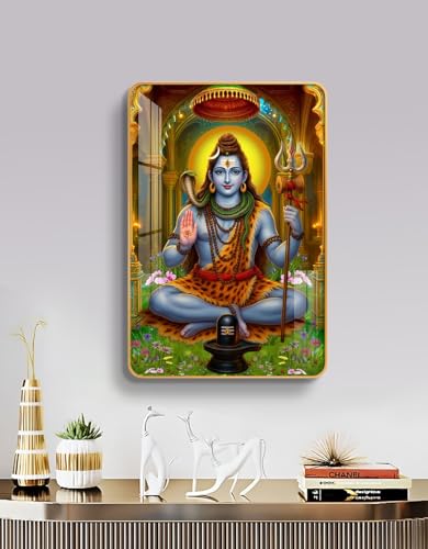 Image of The Next Decor Lord Shiv Ji Wood Glass Finish Wall Art Decorative Painting for Living Room, Bedroom, Dining Room (Size: 24x16 Inches)