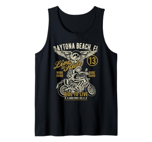 Daytona Beach FL USA - Diseño de motocicleta de estilo envejecido Camiseta sin Mangas