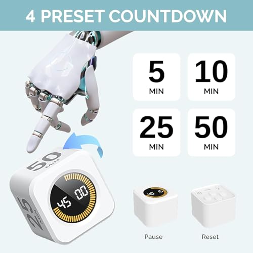 Image of KADAMS Pomodoro Cube Timer Productivity Visual Timer - 5 /10 /25 /50 Min Rotating Countdown (2 Pack Black & White)