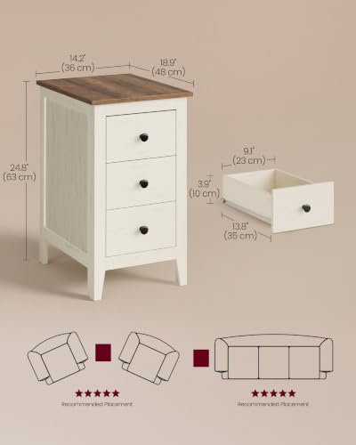 Image of VASAGLE Side End Table with 3 Storage Drawers, Nightstand Farmhouse