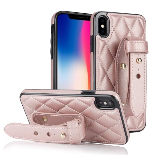 Coque iPhone X/XS en cuir matelassé rose gold chic et antichoc