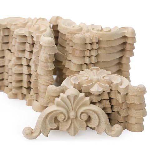 WEIERBAN 32PCS Wood Appliques and Onlays Wood Appliques for Furniture Decorative Wooden DIY Carved Onlay for Bed Door Cabinet Wardrobe Furniture Fireplaces Roman Column cabinetry (32PCS)