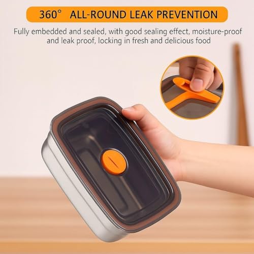 Image of SOLIGT Marve Fridge Storage Box 1000 Ml 316 Stainless Steel Food Storage Containers | Food Grade, Leakproof Kitchen Organizer | Freshness Locking, Microwavable & Freezer Safe, Silver With Lid 3 Pcs