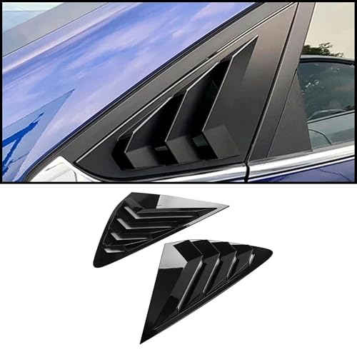 Image of KMH Rear Window Louvers Compatible with Volkswagen Virtus and Skoda Slavia || Sturdy ABS Air Vent Scoop Shades Covers, Car Accessories (Gloss Black) Set of 2 Pcs (Back Side Tape Not Included)