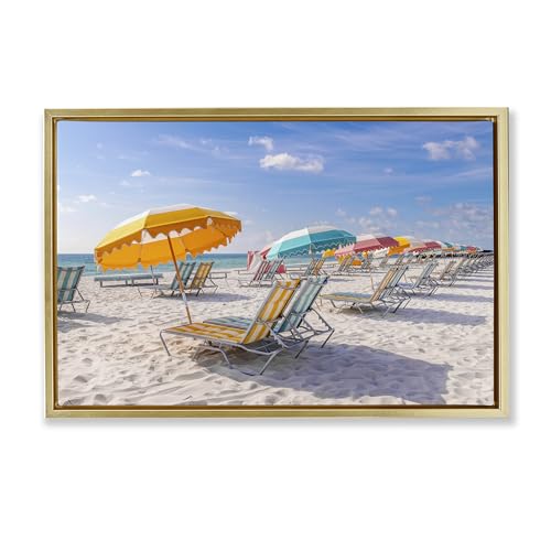 Stupell Industries South Miami Beach Chairs Gold Framed Floater Canvas