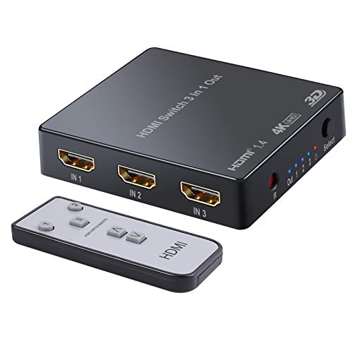 LiNKFOR HDMI Switch 3 Entradas 4K Conmutador HDMI 3 x 1 con IR Mando Switcher HDMI Conmutador 4K@30Khz 3D para BLU-Ray DVD PS3 PS4 TVbox HDTV Portátil Proyector
