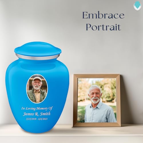 Image of Geturns - Adult Cremation Urns for Human Ashes I Large Racing Blue Photo Funeral Urn for Female and Male I 200 lbs