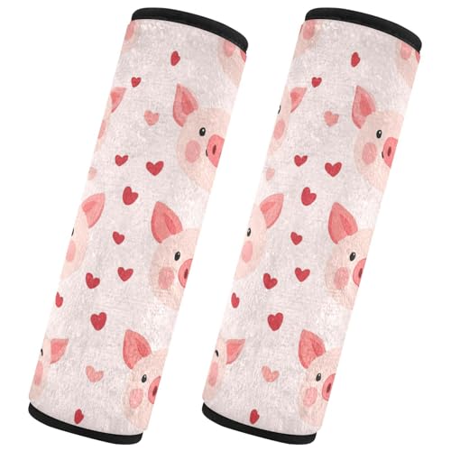 Seat Belt Covers 2 Pack Cute Pig Face Car Seat Strap Covers Super Soft Pink Hearts Car Seat Neck Cover for Boys Girls Adults Babies S