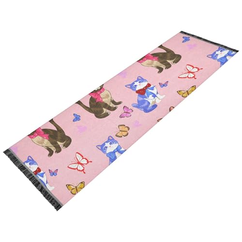 Cats Butterflies Lightpink Runner Rug for Hallways Kitchen Rugs Washable Rug for Hardwood Bedroom Entryway 72 * 23.5 in