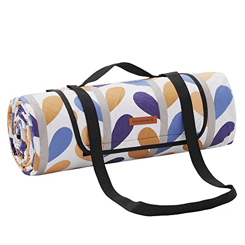 SONGMICS Coperta Picnic, 200 x 200 cm, Grande, Telo da Campeggio, Parco, Giardino, Spiaggia, Strato Impermeabile, Lavabile in Lavatrice, Pieghevole, Motivo a Foglie GCM87CU