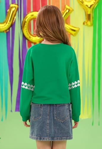 Image of Big Girl's St.Patrick's Green Long Sleeve Lucky Tops Cute Soft Funny Shamrock Tunics 12 Years