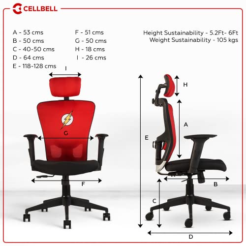Image of CELLBELL Leo Series Flash Ergonomic High Back Fabric Office Chair /Gaming /Computer /Cyber Chair with 3D Arm Rest and Moulded Foam Seat (Apple Red)