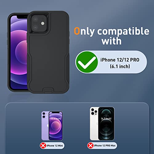 Xmon For Iphone 12 Case [Shockproof] [Dropproof] [Tempered Glass Screen Protector With Camera Lens Protector] Heavy Duty Phone Case Cover For Apple Iphone 12 And Iphone 12 Pro 6.1 Inch (Black) #TOP5