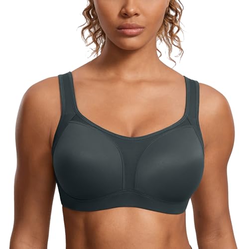 Image of SYROKAN Women's High Impact Underwire Sports Bra High Support Large Bust Padded Adjustable Straps Running Bra