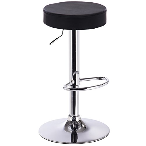 WOLTU Taburete de Bar, Cuero de imitación, tapizado Grueso, Acero Cromado, Negro