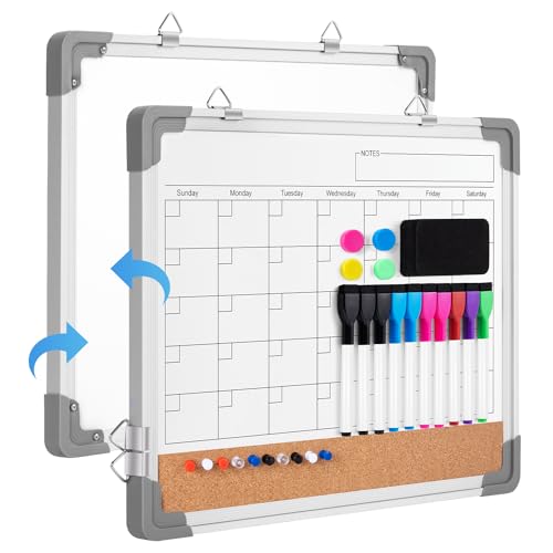 VUSIGN Monthly Calendar White Board Dry Erase Cork Board Combination for Wall, 17''x13'' Double-Sided Dry Erase Board, Portable Calendar Bulletin Board for Office, Kitchen, School, Home by VUSIGN - Used condition - CA$23.47