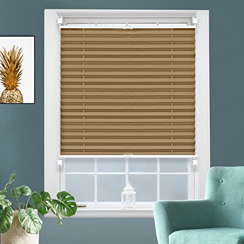 i@HOME Plissee ohne Bohren Faltrollo Klemmfix Rollo mit Klemmträger Die Plissees Sonnenschutz Jalousie für Fenster Dunkel Khaki 70x100 cm Cover
