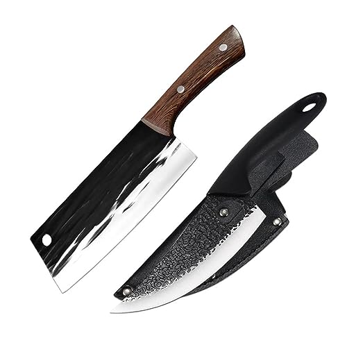 LIUJOU Cuchillo de carnicero forjado de acero inoxidable, cuchillo de carnicero de cocina martillado for el hogar, cuchillo rebanador de carne, herramienta de cocina