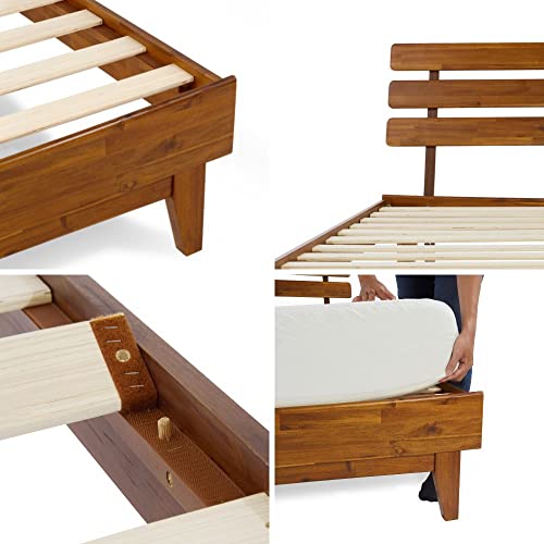 Bme Caden 15 Inch Deluxe Bed Frame With Adjustable Headboard - Mid Century, Retro Style With Acacia Wood - No Box Spring Needed - 12 Strong Wood Slat Support - Easy Assembly - Caramel, King #TOP2