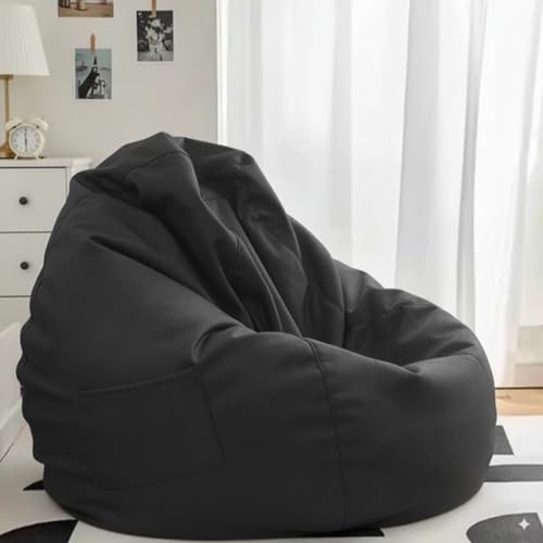 Image of 4XL Leatherette Bean Bag Chair with Footrest & Cushion with Beans Filled (Ready to Use) Color- (Black, Bean Bag Only)