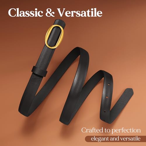 JASGOOD 2 Pack Women Leather Skinny Belt, Ladies Thin PU Leather with Alloy Buckle for Jeans Pants Dresses,Black+Coffee2