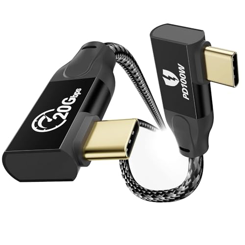 IDSONIX SMART INTERACTIVE USB C to USB C Cable Right Angle 16.4 ft, 20Gbps PD 100W Fast Charging, 4K 60HZ Video Output, Compatible with MacBook Pro, iPad Pro, Galaxy S20