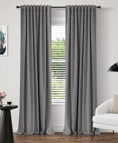 INOVADAY 100% Blackout Linen Curtains for Bedroom 50x63 Inches Dark Grey