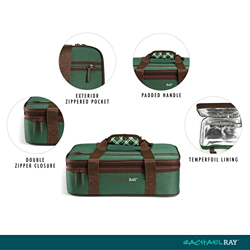 Rachael Ray Expandable Lasagna Lugger, Insulated Casserole Carrier, Fits 9"X13" Baking Dish, Forest Green Plaid #TOP1