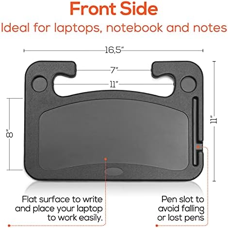 Trobo Steering Wheel Tray, Car Desk For Writing, Laptop, Tablet, iPad Or Notebook With Pen Slot, Food Eating Table With Cup Holder, Hooks On Most Vehicle Steering Wheels, Car Accessories For Travelers