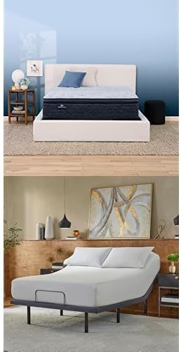 Serta Perfect Sleeper Enhanced 14.5" Plush Pillow Top Twin XL Mattress baselogic Level 3 Twin XL Adjustable Base Bed Frame - Cooling Gel Memory Foam with Head & Foot Adjustability