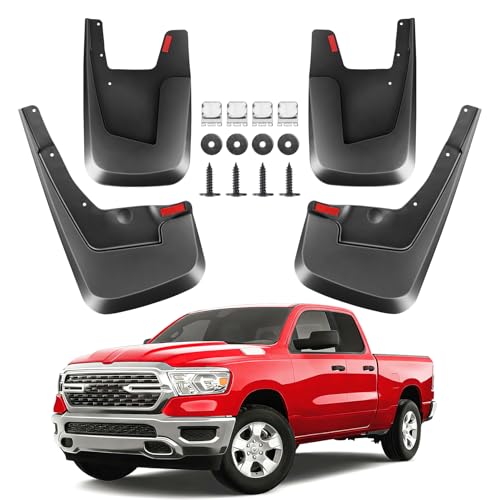 Front Rear Mud Flaps Splash Guards for 2019-2024 Dodge Ram 1500 Mudflaps Mud Guard for Trucks 4PCS Set Black (w/o OEM Fender Flares)/No Need to Drill Holes(NOT Classic or TRX) by QYBX - Used condition - US$44.94