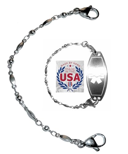 Hidden Hollow Beads 6.5 or 5.5 inch Stainless Steel Womens Medical Alert ID Interchangeable Replacement Bracelet Identification vital info tag (6.5 Inches)