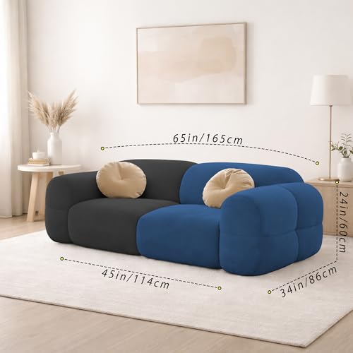 Image of Casaliving Vetras Modern Velvet Bubble Cloud Sofa, Tufted Design Upholstered 2 Seater Sofa Set for Living Room, (Blue Black Colour) Premium Velvet Fabric Sofa