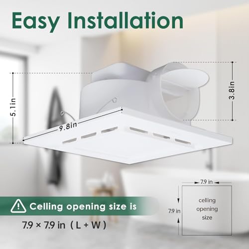 VallisCo Bathroom Exhaust Fan with LED Light 110 CFM High-Power Ventilation for Moisture Control Energy Efficient Bathroom Ceiling Exhaust Fan 1.0 Sone, Easy Installation