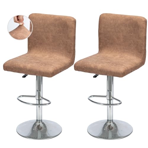 Image of FUANGUI Bar Stool Covers Set of 2, Faux Leather Looking Stretch Bar Stool Chair Cover Slipcovers, Counter Stool Bar Chair Covers for Kitchen Pub Dining Room Retro Style Home Deco- Light Brown