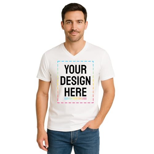 Custom V-Neck T-Shirts for Men & Women – Heavy Cotton Personalized Shirt – Add Your Text or Image – Unisex Tee