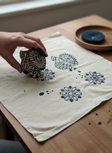 Image of RENIQ Wooden Printing Block for Fabric & DIY Craft | Handcrafted Indian Design Stamp for Textile, Pottery, Mehndi & Home Decor (Multicolor10)