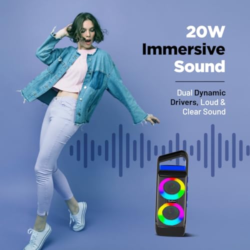 Image of pTron Fusion Saga 20W Bluetooth Speaker with Punchy Stereo Sound, RGB Lights, Metal Grills, 8H Playtime, TWS Feature & Multi-Compatibility Modes-BT5.1 /Aux /TF Card /USB (Black & Blue)