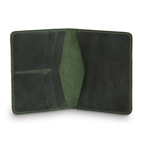 PEGAI Personalized Leather, Passport Holder For Travel | Handmade Passport Wallet Cover Case | Travel Document Holder, Passport Cover for Men, Women, and Family | Pike (Green)