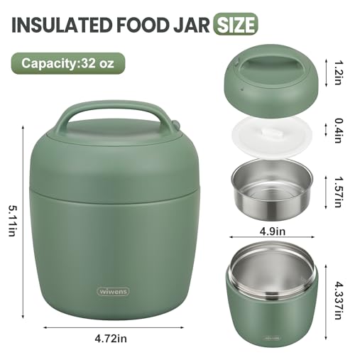 Image of wiwens Thermo Food Jar for Hot Food Adults 32OZ Soup Thermo Lunch Containers Wide Mouth Vacuum Insulated Stainless Steel Leakproof Bento Box with Spoon