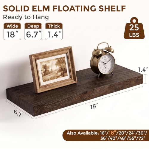 Image of Fun Memories 18 inch Elm Wood Floating Shelves for Wall, Walnut Finish, 2 Pack
